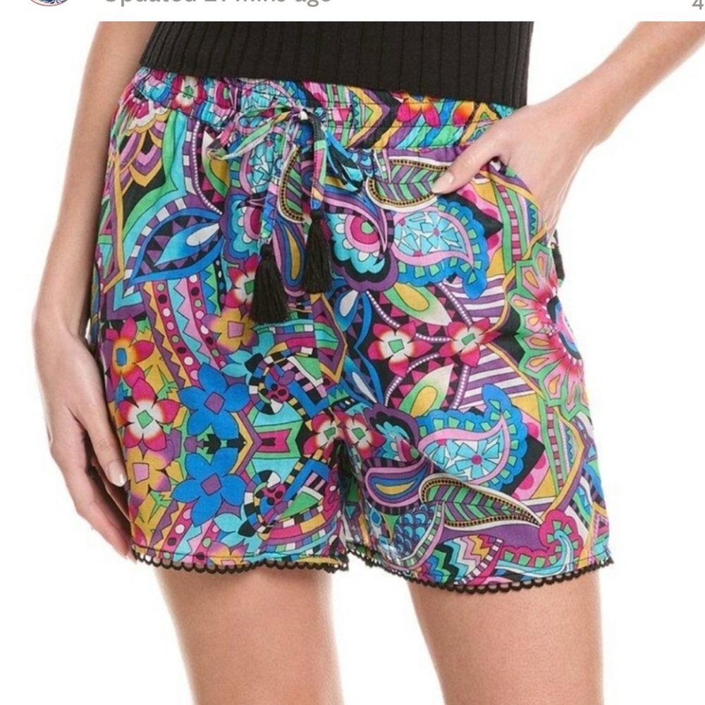 New Johnny Was S Demarne Pull On Short with Trim Geometric Print Cotton Shorts S - Picture 6 of 8